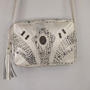 VTG VIVA OF CALIFORNIA White Metallic Studded Rhinestone Crossbody Bag Tassel